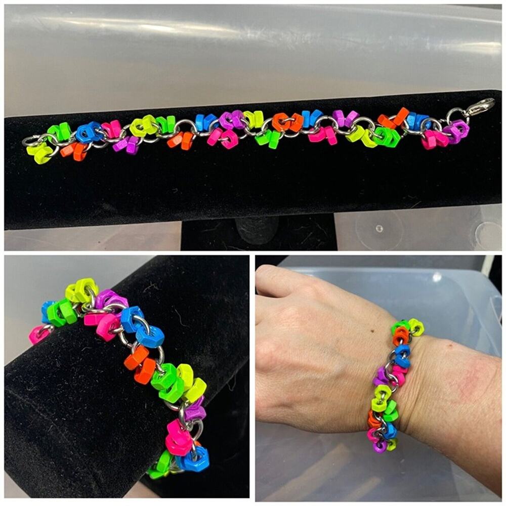 bright neon nut bracelet 7.25” adjustable. dangle. 80’s neon. New